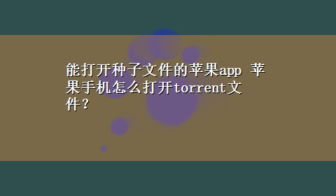 能打开种子文件的苹果app 苹果手机怎么打开torrent文件？