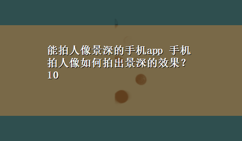 能拍人像景深的手机app 手机拍人像如何拍出景深的效果？10