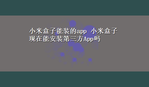 小米盒子能装的app 小米盒子现在能安装第三方App吗