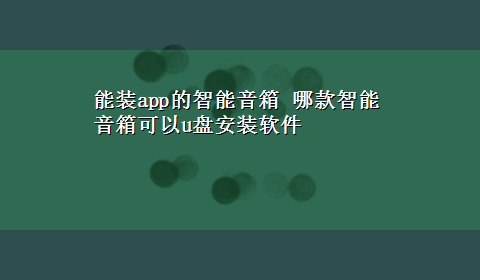 能装app的智能音箱 哪款智能音箱可以u盘安装软件