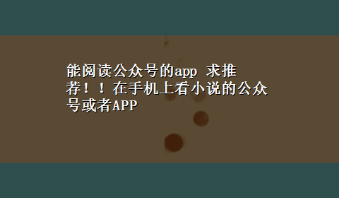 能阅读公众号的app 求推荐！！在手机上看小说的公众号或者APP