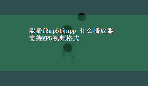 能播放mp5的app 什么播放器支持MP5视频格式