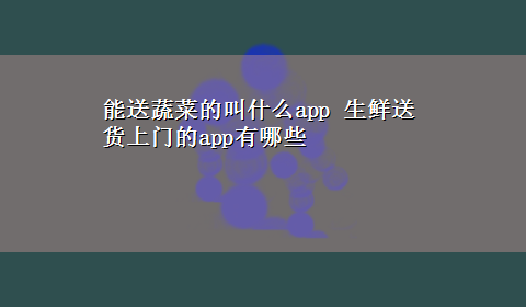 能送蔬菜的叫什么app 生鲜送货上门的app有哪些