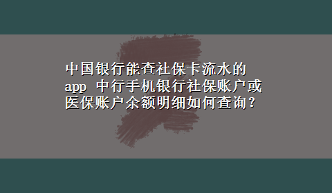 中国银行能查社保卡流水的app 中行手机银行社保账户或医保账户余额明细如何查询？