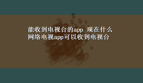 能收到电视台的app 现在什么网络电视app可以收到电视台