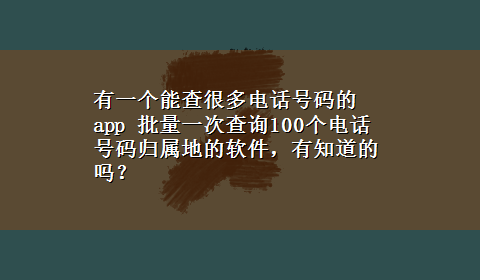 有一个能查很多电话号码的app 批量一次查询100个电话号码归属地的软件，有知道的吗？