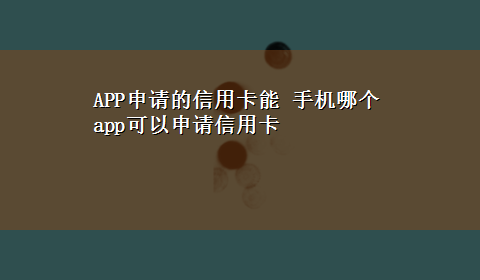 APP申请的信用卡能 手机哪个app可以申请信用卡