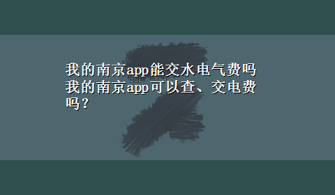 我的南京app能交水电气费吗 我的南京app可以查、交电费吗？