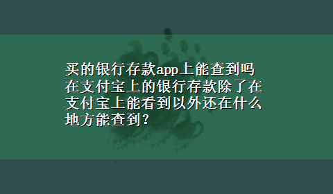 买的银行存款app上能查到吗 在支付宝上的银行存款除了在支付宝上能看到以外还在什么地方能查到？