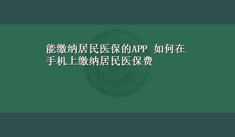 能缴纳居民医保的APP 如何在手机上缴纳居民医保费