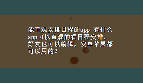 能直观安排日程的app 有什么app可以直观的看日程安排，好友也可以编辑，安卓苹果都可以用的？