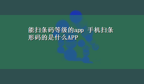 能扫条码等级的app 手机扫条形码的是什么APP