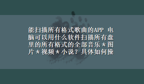 能扫描所有格式歌曲的APP 电脑可以用什么软件扫描所有盘里的所有格式的全部音乐＊图片＊视频＊小说？具体如何操作？