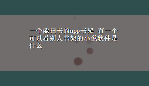 一个能扫书的app书架 有一个可以看别人书架的小说软件是什么