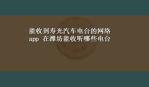 能收到寿光汽车电台的网络app 在潍坊能收听哪些电台