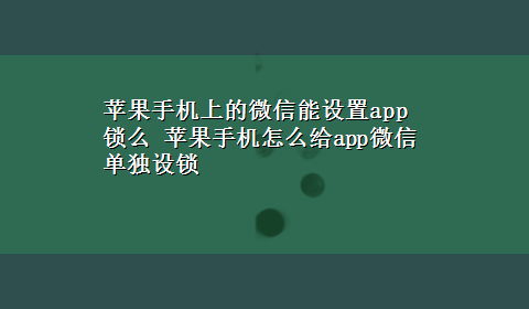 苹果手机上的微信能设置app锁么 苹果手机怎么给app微信单独设锁