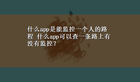 什么app是能监控一个人的路程 什么app可以查一条路上有没有监控？