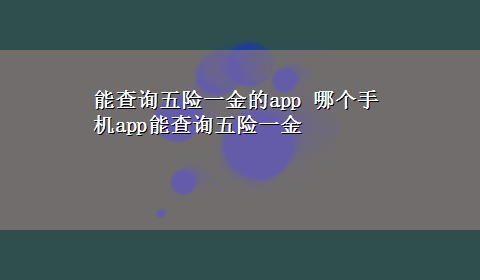 能查询五险一金的app 哪个手机app能查询五险一金