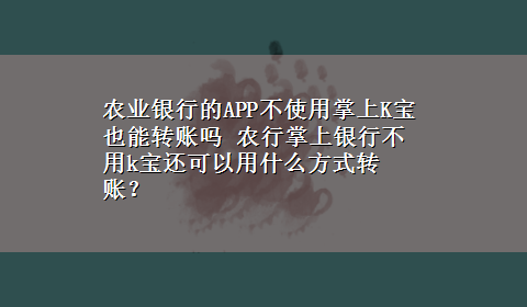 农业银行的APP不使用掌上K宝也能转账吗 农行掌上银行不用k宝还可以用什么方式转账？