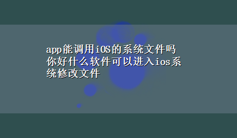 app能调用iOS的系统文件吗 你好什么软件可以进入ios系统修改文件