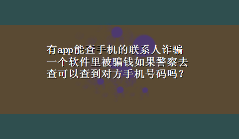 有app能查手机的联系人诈骗 一个软件里被骗钱如果警察去查可以查到对方手机号码吗？