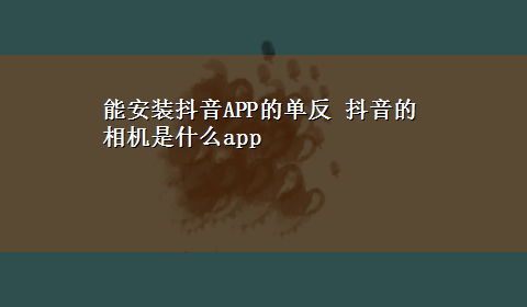 能安装抖音APP的单反 抖音的相机是什么app