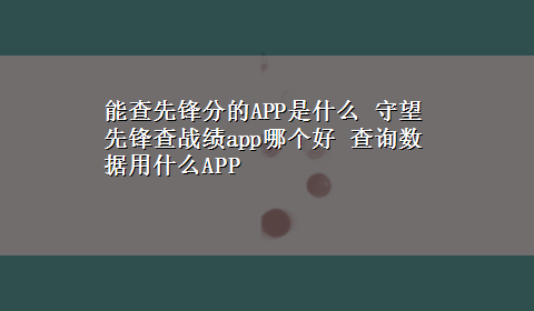 能查先锋分的APP是什么 守望先锋查战绩app哪个好 查询数据用什么APP