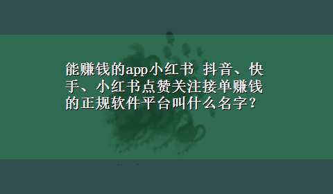 能赚钱的app小红书 抖音、快手、小红书点赞关注接单赚钱的正规软件平台叫什么名字？