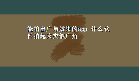 能拍出广角效果的app 什么软件拍起来类似广角