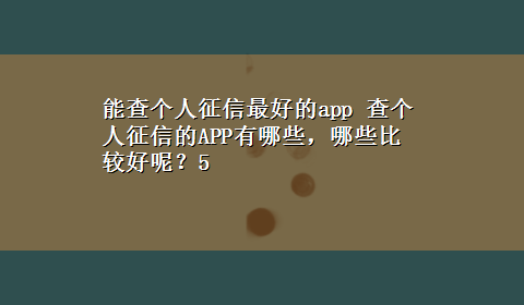 能查个人征信最好的app 查个人征信的APP有哪些，哪些比较好呢？5