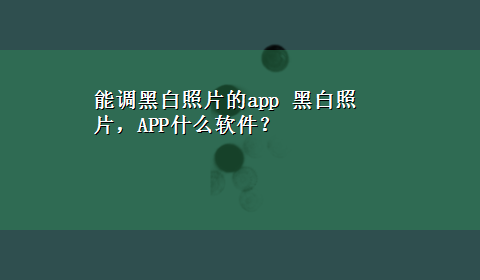 能调黑白照片的app 黑白照片，APP什么软件？