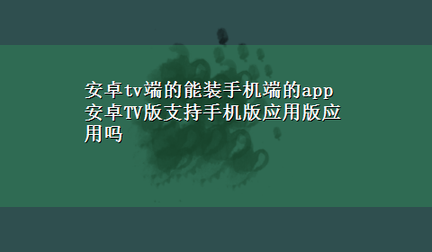 安卓tv端的能装手机端的app 安卓TV版支持手机版应用版应用吗