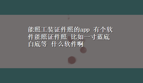 能照工装证件照的app 有个软件能照证件照 比如一寸蓝底白底等 什么软件啊