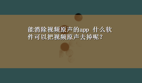 能消除视频原声的app 什么软件可以把视频原声去掉呢？