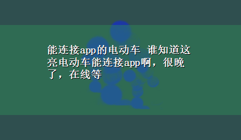 能连接app的电动车 谁知道这亮电动车能连接app啊，很晚了，在线等