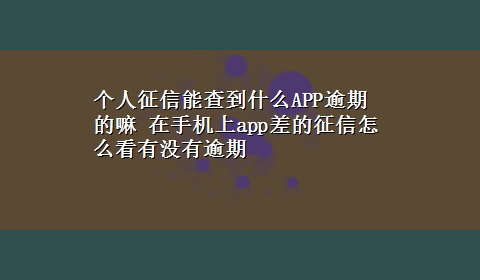 个人征信能查到什么APP逾期的嘛 在手机上app差的征信怎么看有没有逾期