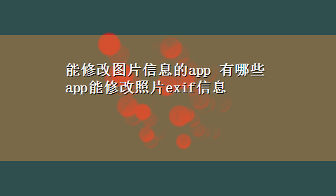 能修改图片信息的app 有哪些app能修改照片exif信息