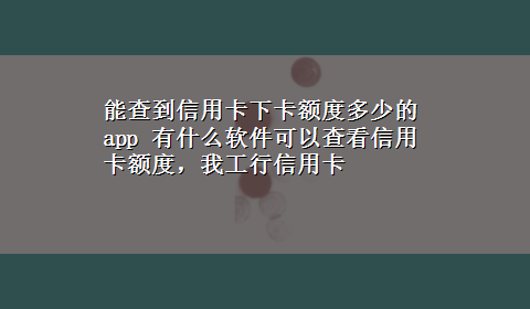 能查到信用卡下卡额度多少的app 有什么软件可以查看信用卡额度，我工行信用卡