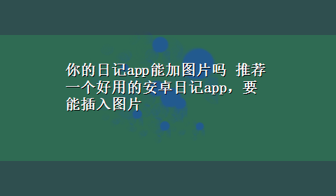 你的日记app能加图片吗 推荐一个好用的安卓日记app，要能插入图片