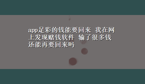 app足彩的钱能要回来 我在网上发现赌钱软件 输了很多钱 还能再要回来吗