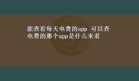 能查看每天电费的app 可以查电费的那个app是什么来着