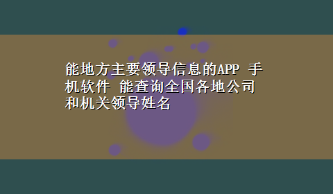 能地方主要领导信息的APP 手机软件 能查询全国各地公司和机关领导姓名