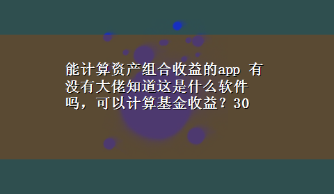 能计算资产组合收益的app 有没有大佬知道这是什么软件吗，可以计算基金收益？30