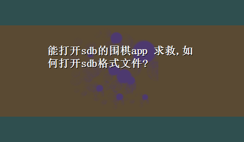 能打开sdb的围棋app 求救,如何打开sdb格式文件?