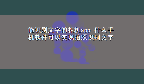 能识别文字的相机app 什么手机软件可以实现拍照识别文字