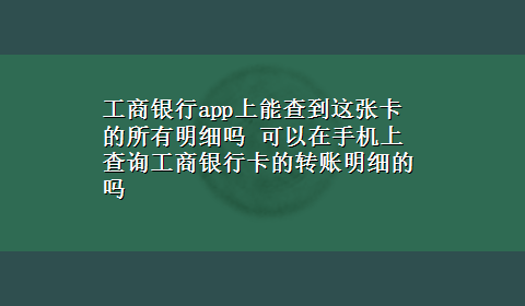 工商银行app上能查到这张卡的所有明细吗 可以在手机上查询工商银行卡的转账明细的吗