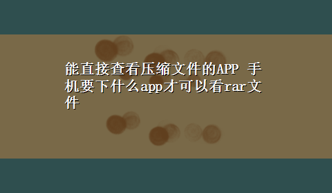 能直接查看压缩文件的APP 手机要下什么app才可以看rar文件