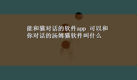 能和猫对话的软件app 可以和你对话的汤姆猫软件叫什么