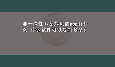 能一次性多条拷贝的app有什么 什么软件可以复制多条5