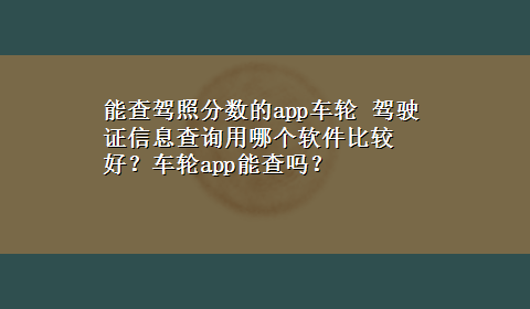 能查驾照分数的app车轮 驾驶证信息查询用哪个软件比较好？车轮app能查吗？